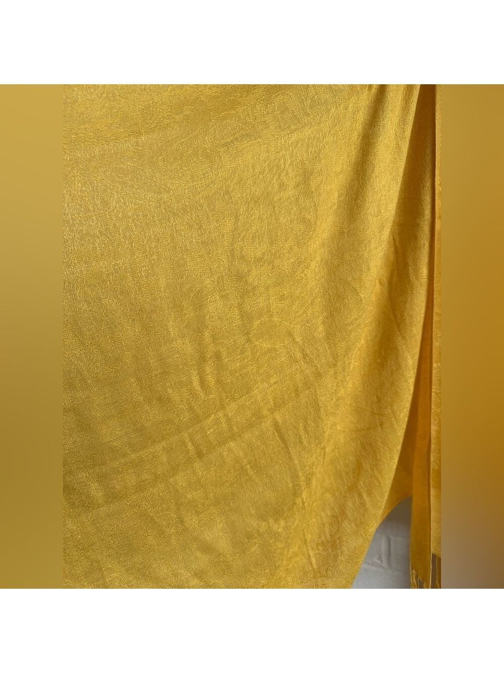 Elegant Yellow Scarf with 3.5” Fringe on the edges. Paisley design Tone on tone - Picture 7 of 15